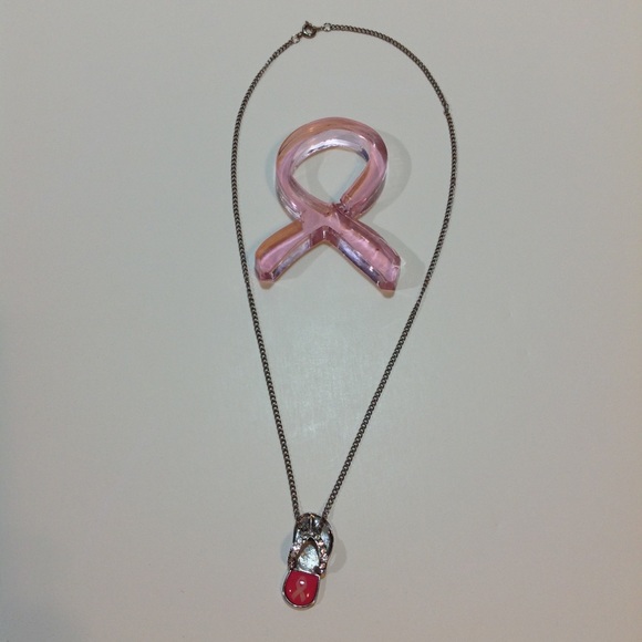 3/$15:Breast Cancer Necklace- flip flop charm - Picture 3 of 7
